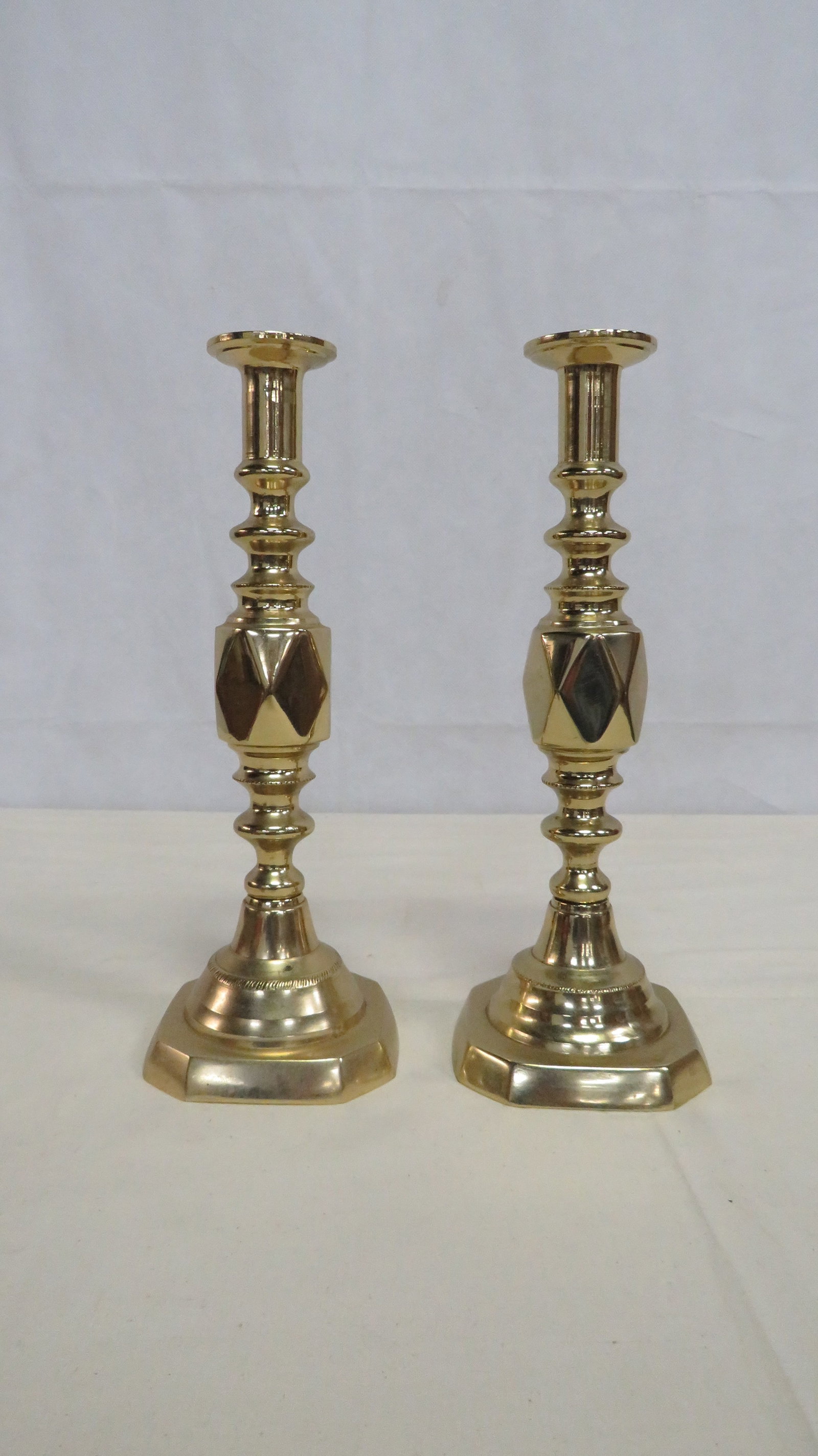 Vintage Solid Brass Diamond 11" Candlesticks: Vintage Solid Brass Diamond 11" Candlesticks in good condition. 11.5"H