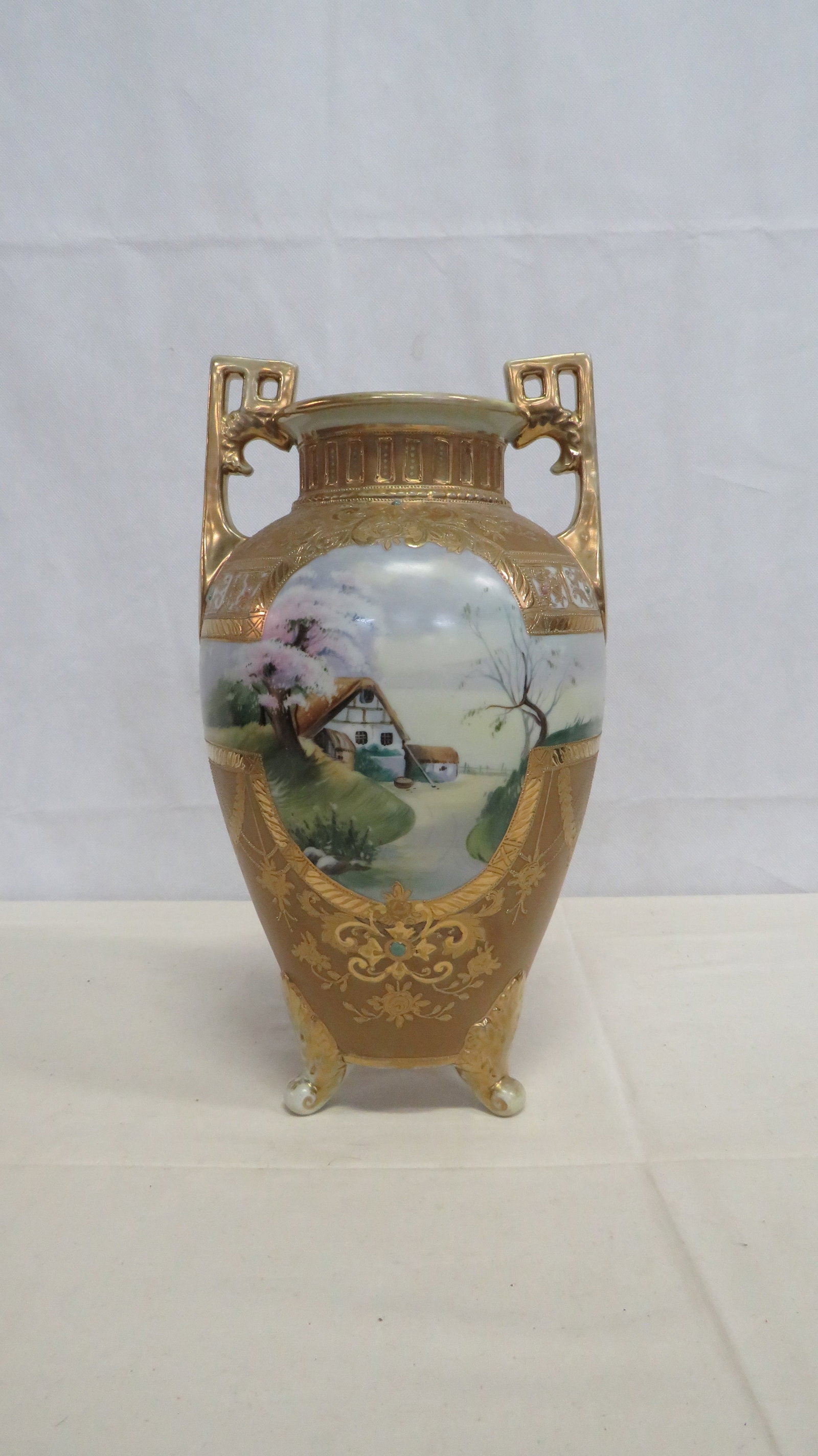 Antique Hand-painted Nippon 13" Scenic Vase (1 of 5)