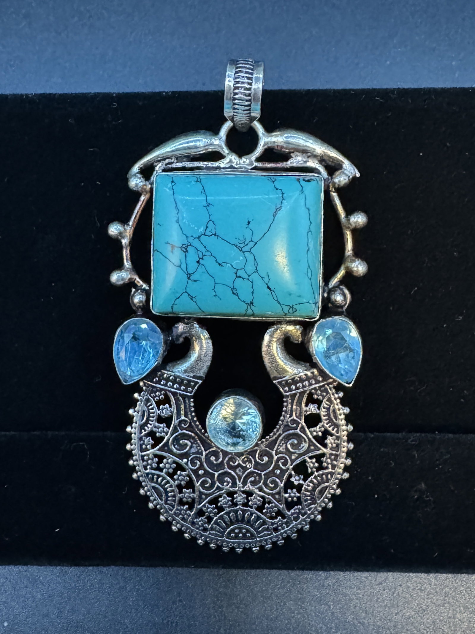 Sterling Turquoise 3" Pendant: Sterling Turquoise 3" Pendant in good condition, 23.42g