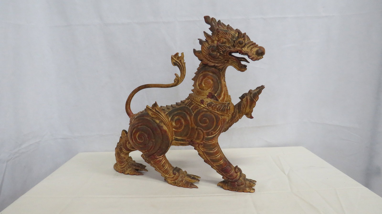 Chinese Gilt Dragon Qilin Guardian Statue (1 of 5)