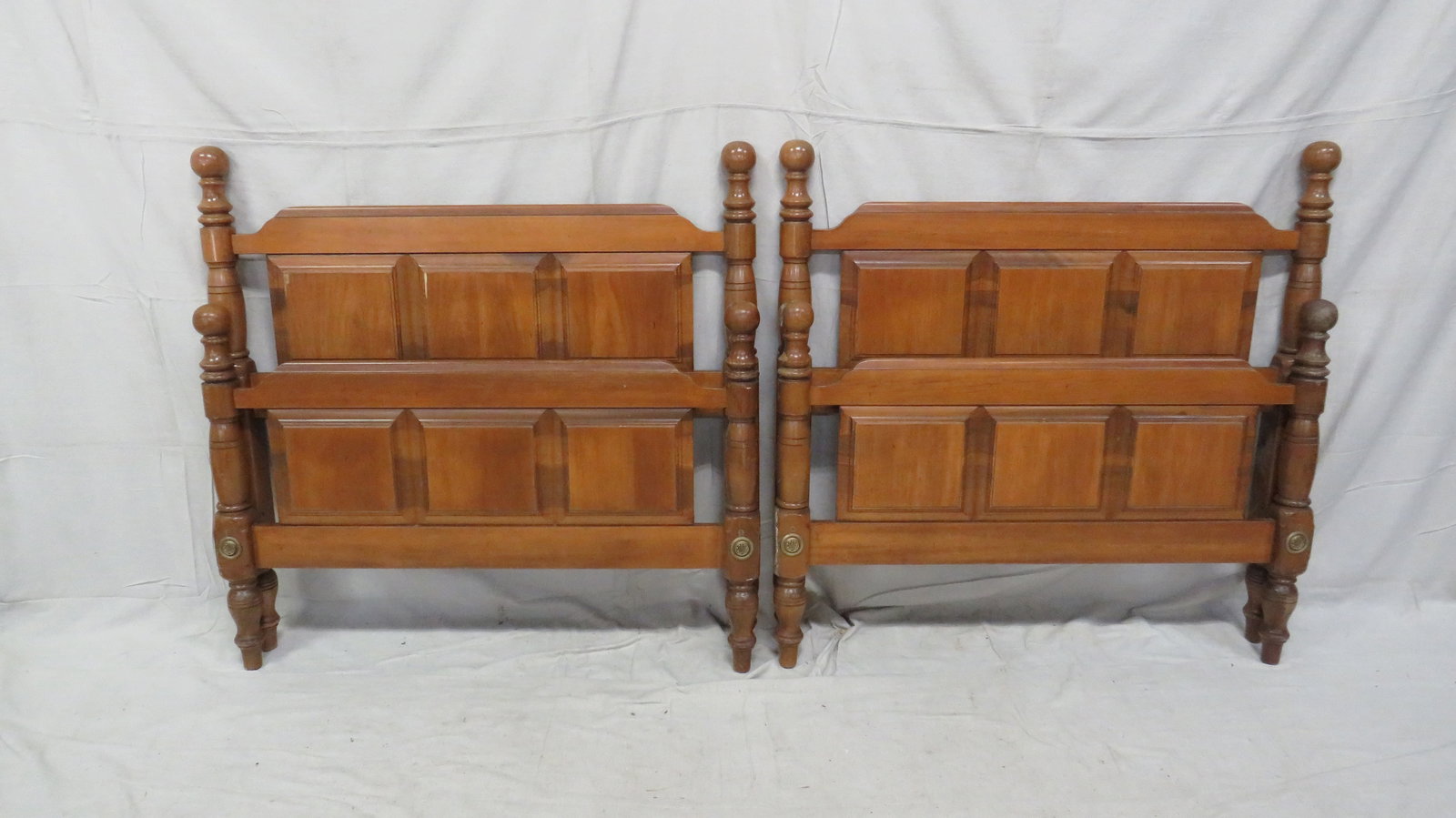 Pair of Vintage Cannonball Twin Beds: Pair of Vintage Cannonball Twin Beds in good condition, with metal rails, 41''H x 42''W