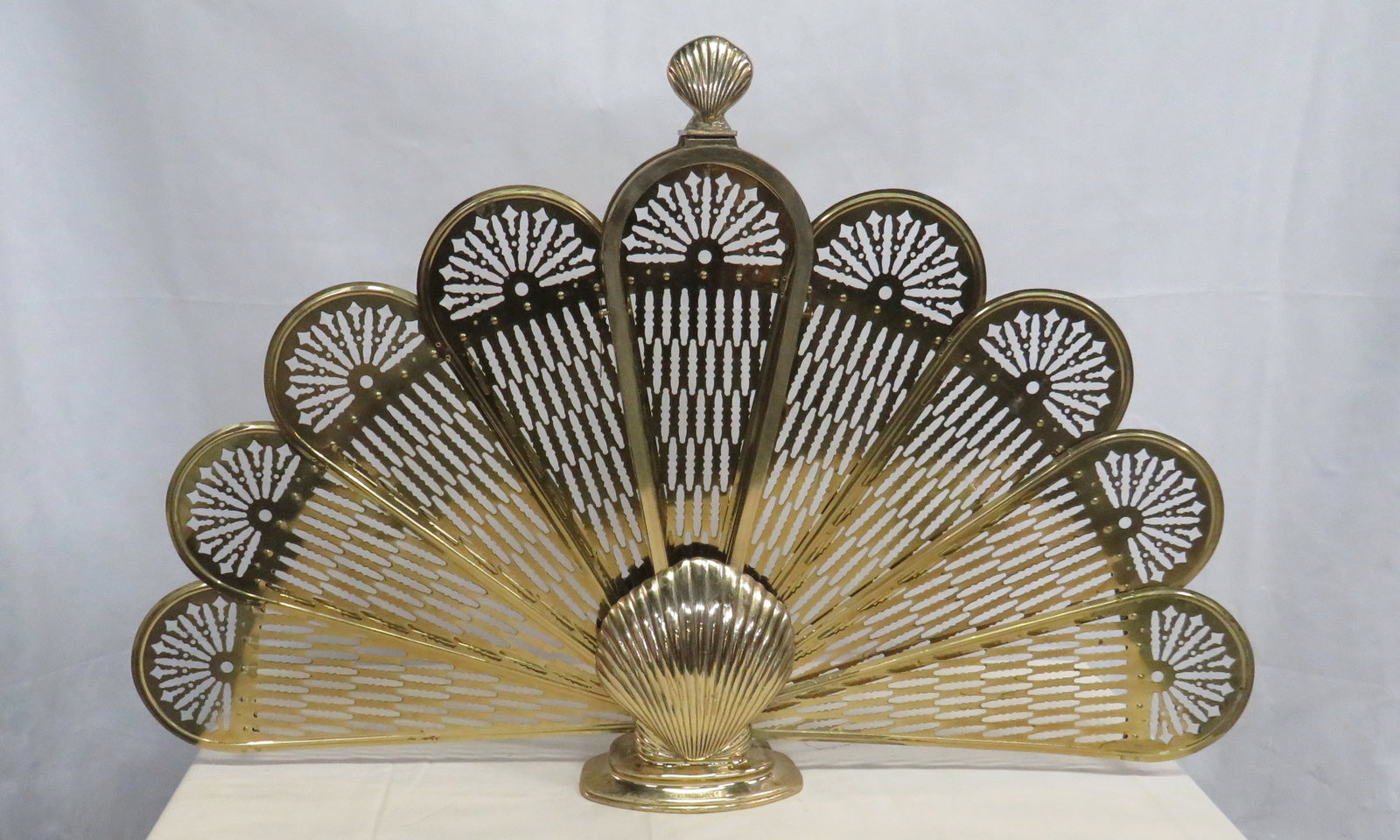 Vintage Brass Clamshell Peacock Fireplace Screen (1 of 2)