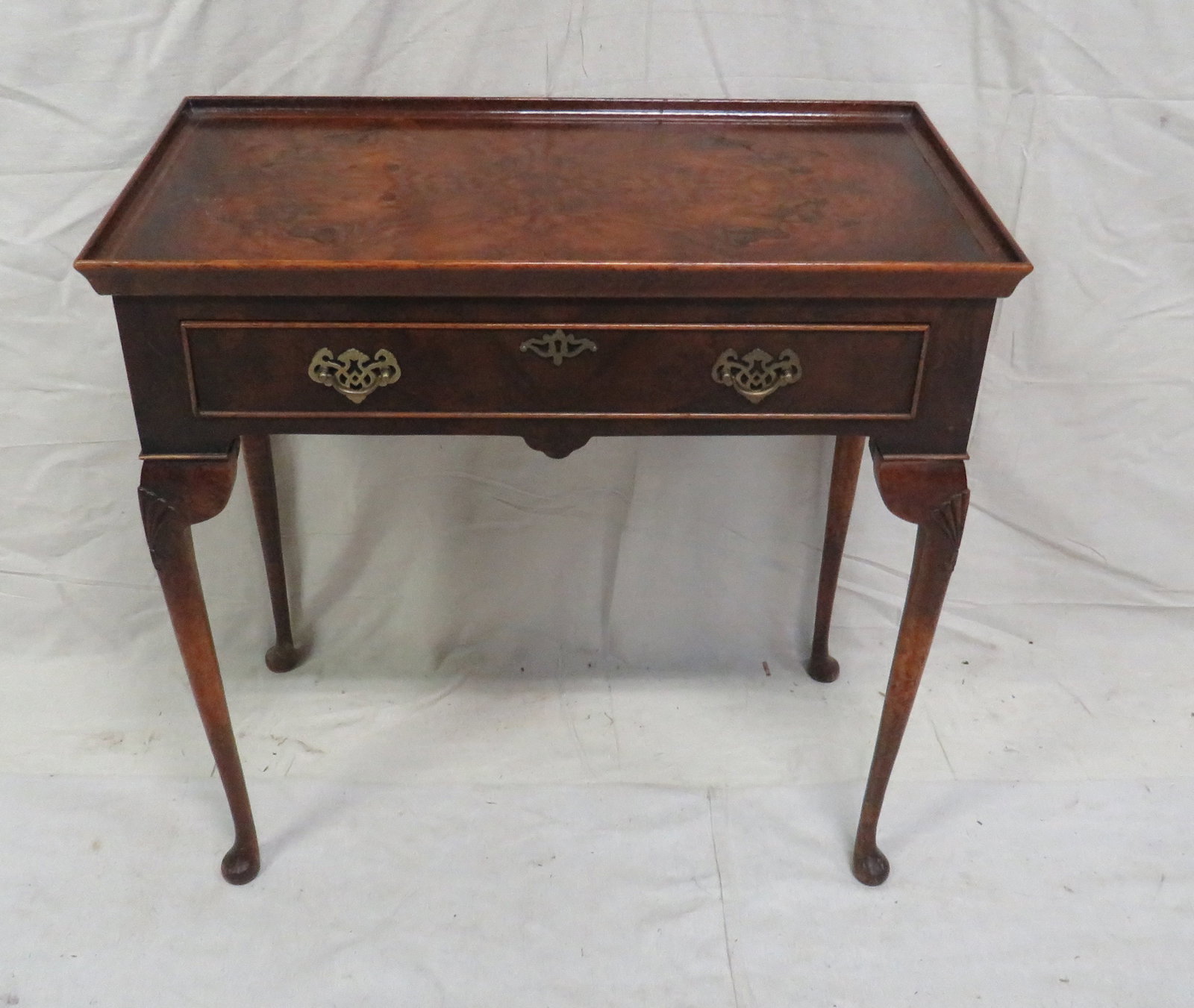 Vintage English Burl Walnut One Drawer Table (1 of 4)