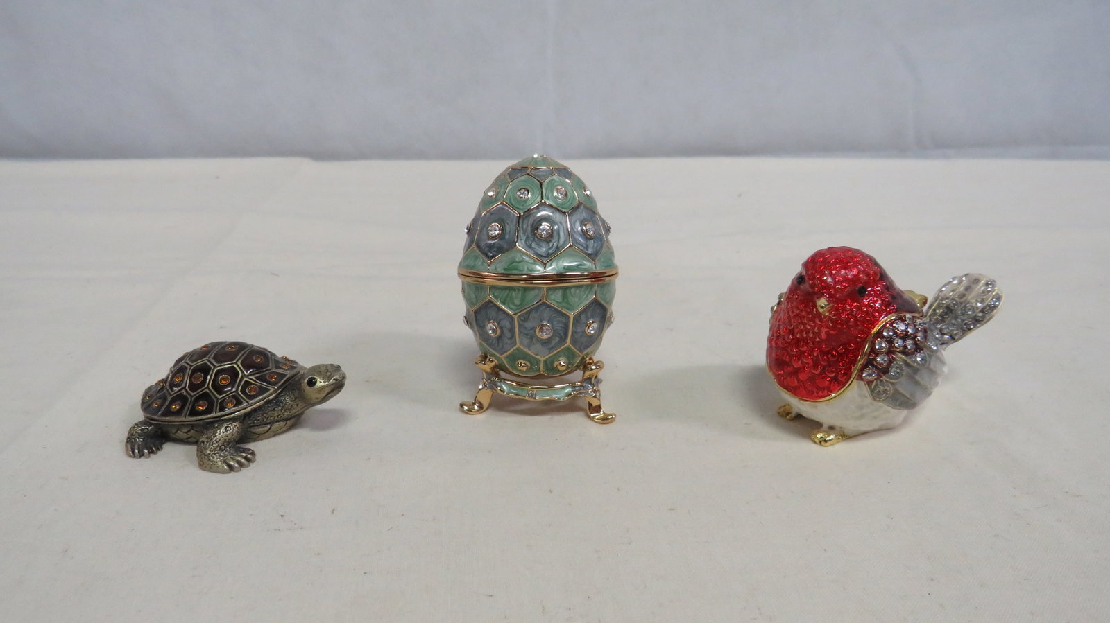 3 Enameled Jeweled Hinged Trinket Boxes (1 of 9)