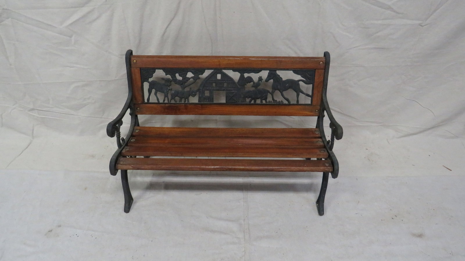 Childrens Cast Iron & Wood Garden Bench: Childrens Cast Iron & Wood Garden Bench in good condition, 21''H x 33''W x 17''D