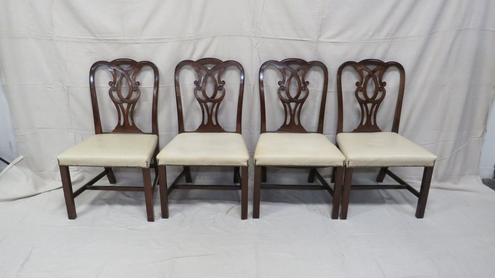 Set of Four Georgian Mahogany Dining Chairs: Set of Four Georgian Mahogany Dining Chairs in good condition, 37''H x 22''W x 22''D 18'' Seat Height, Attributed to Baker