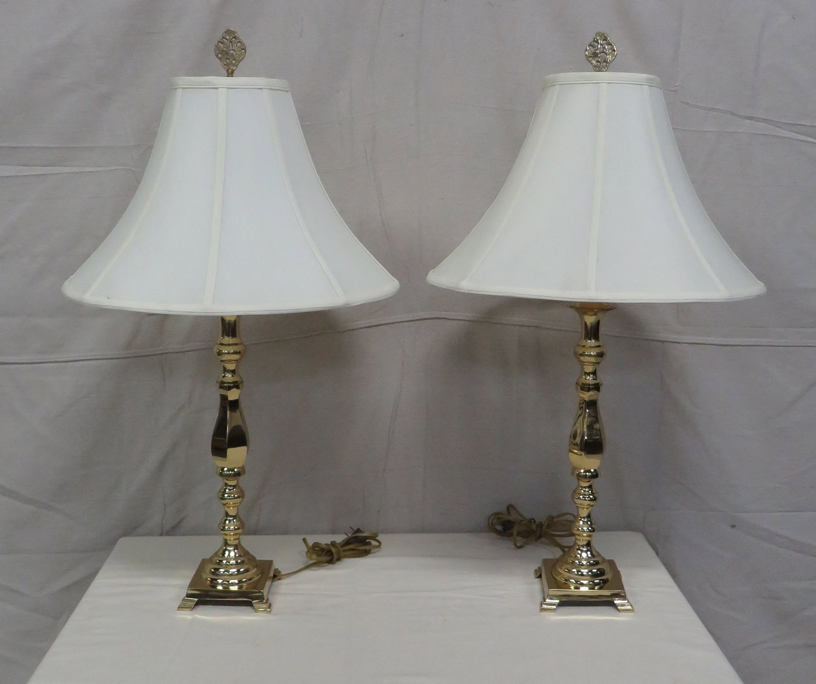 Vintage Pair Solid Brass Candlestick Lamps (1 of 3)