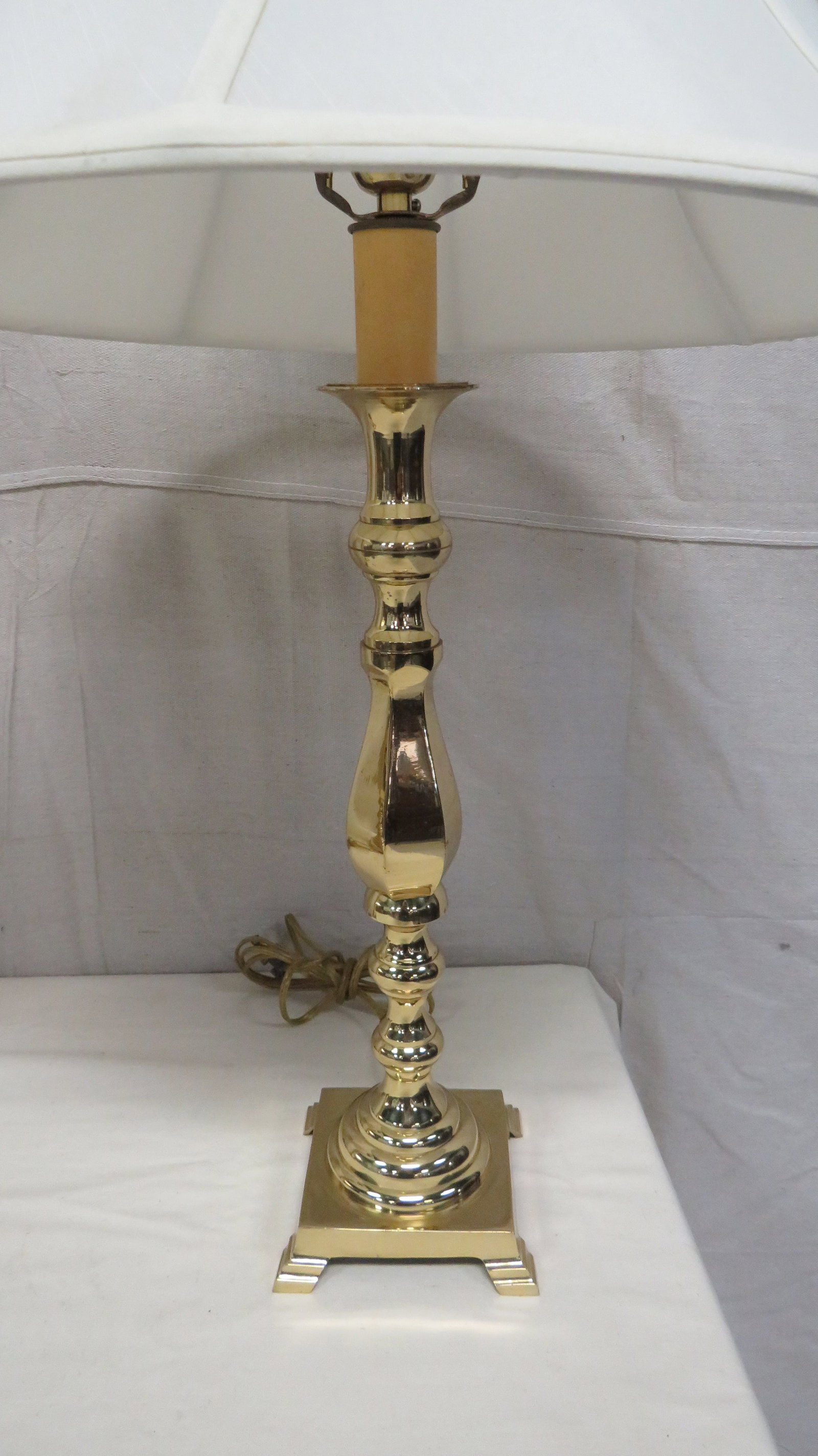 Vintage Pair Solid Brass Candlestick Lamps - 2