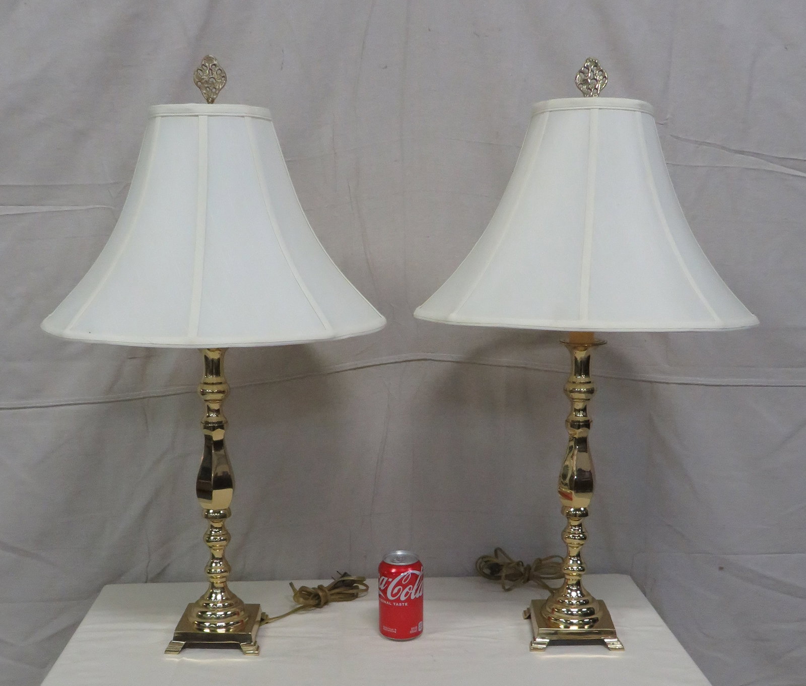 Vintage Pair Solid Brass Candlestick Lamps - 3