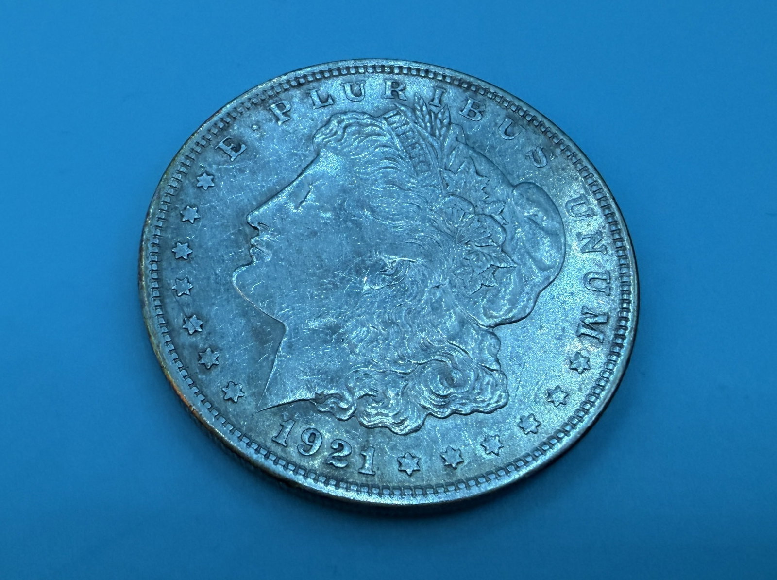 1921 Morgan Silver Dollar: 1921 Morgan Silver Dollar in circulated condition