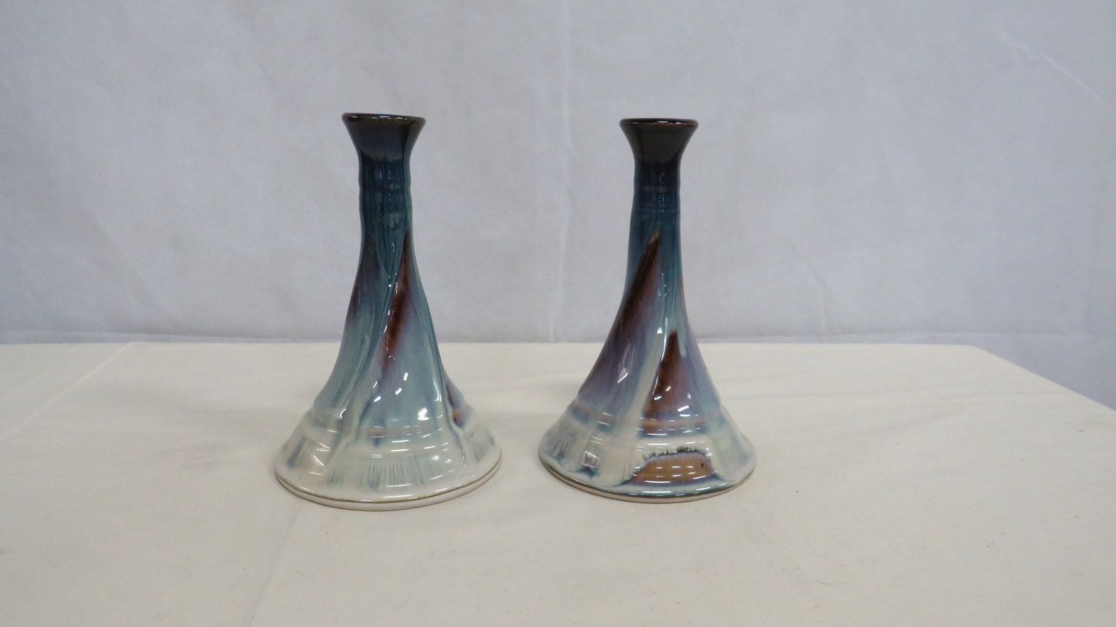 Pair Signed Studio Art Pottery Candlesticks (1 of 3)