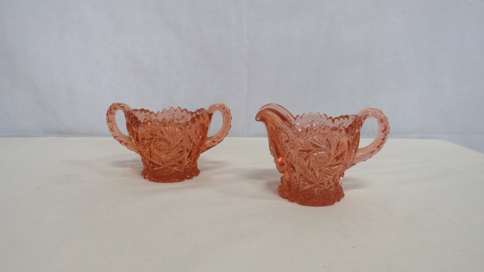 Pink Depression Glass Pinwheel Cream & Sugar Set (1 of 3)