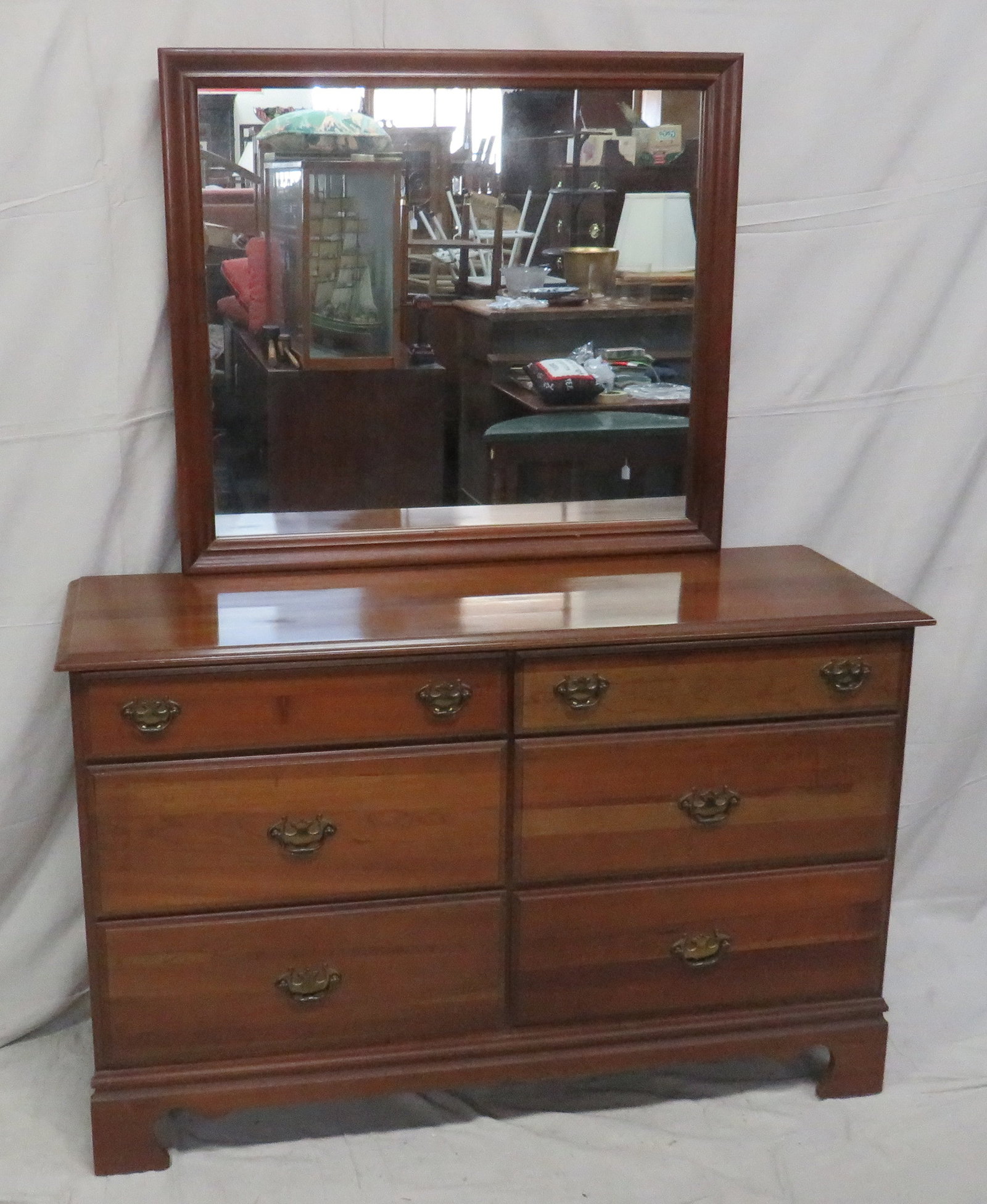 Vintage Solid Cherry Dresser with Mirror: Vintage Solid Cherry Dresser with Mirror in good condition, Dovetailed Drawers, Dresser 32''H x 50''W x 18''D, Mirror 32" x 36"