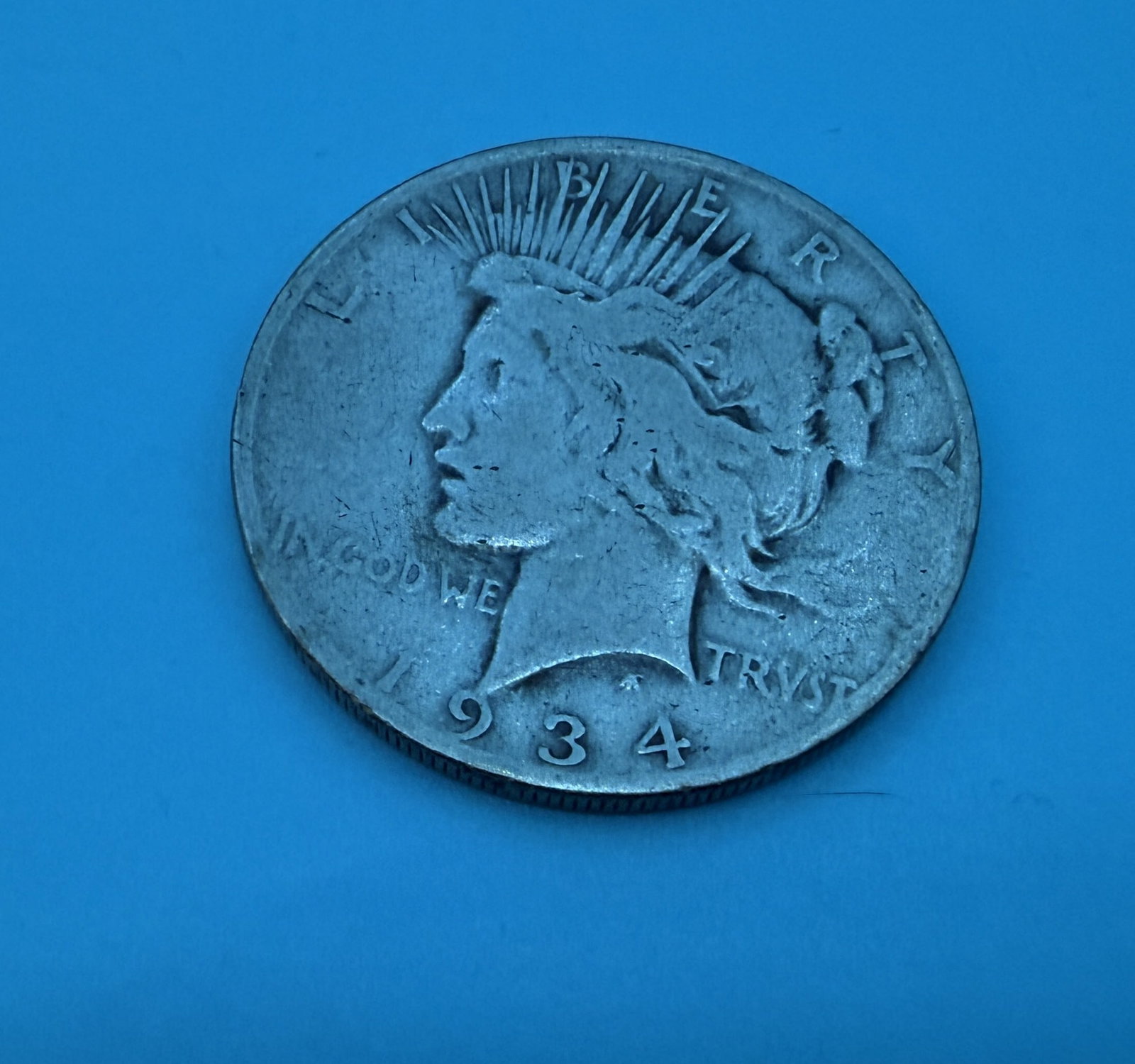 1934 Silver Peace Dollar S: 1934 Silver Peace Dollar S in circulated condition