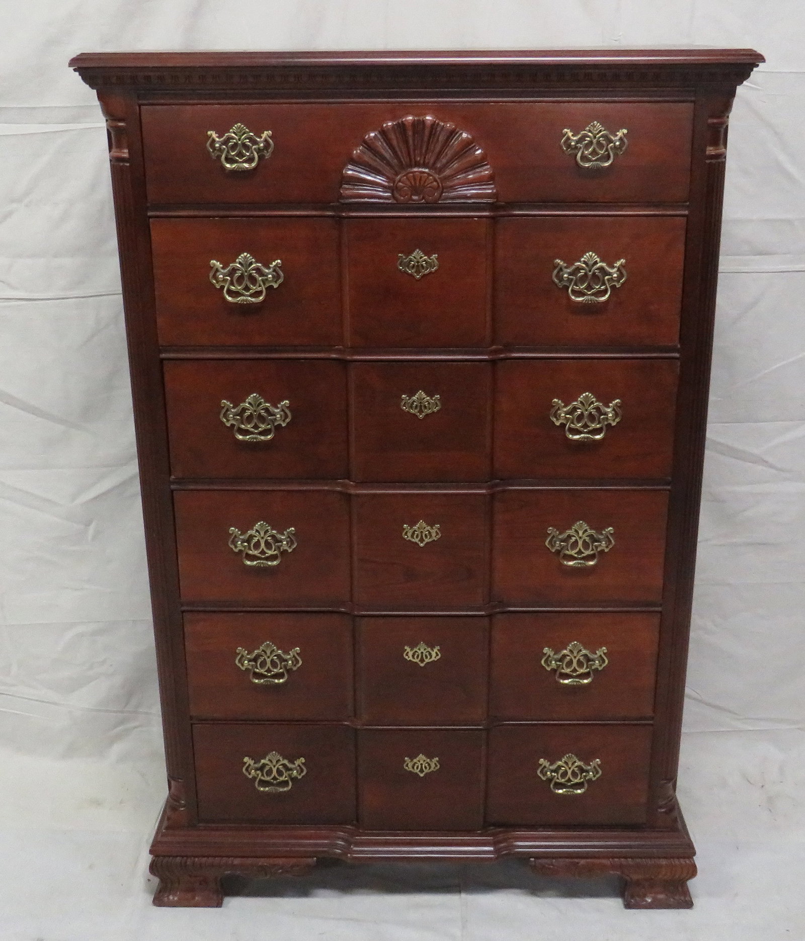 Traditional Shell Carved Chest: Traditional Shell Carved Chest in good condition, 57.5''H x 38''W x 19''D