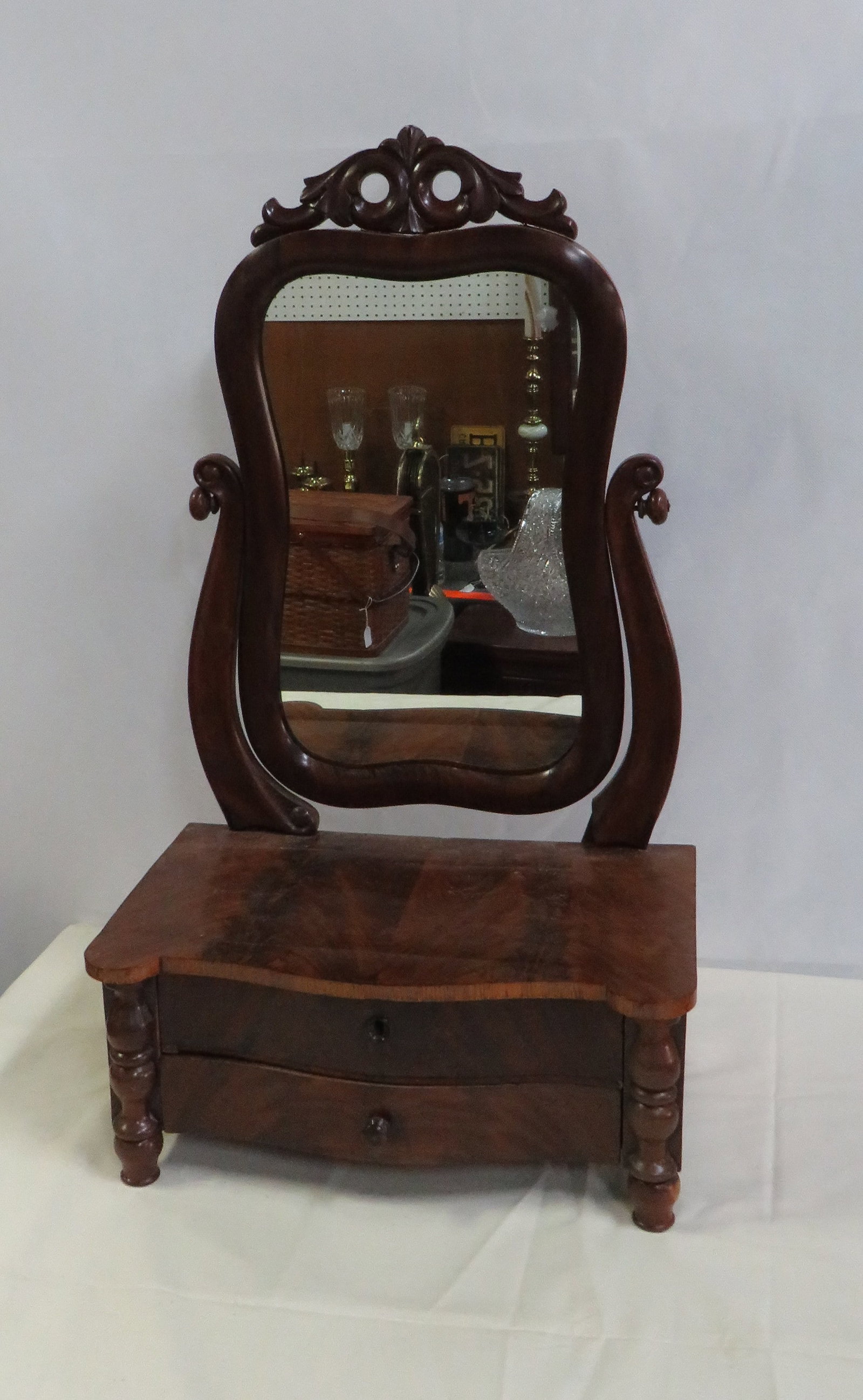 Antique Flame Mahogany Shaving Mirror (1 of 3)