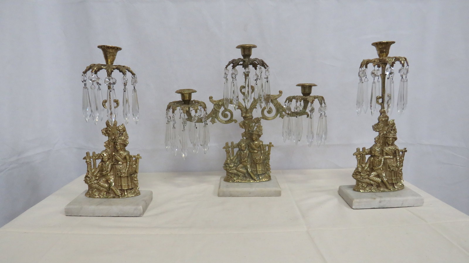 Brass & Marble & Crystal Girandole Garniture Set (1 of 5)