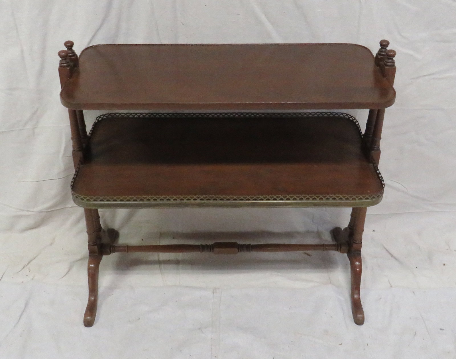 Old Colony Regency Two Tier Side Table: Old Colony Regency Two Tier Side Table in good condition, Brass Gallery, 26''H x 26''W x 14''D