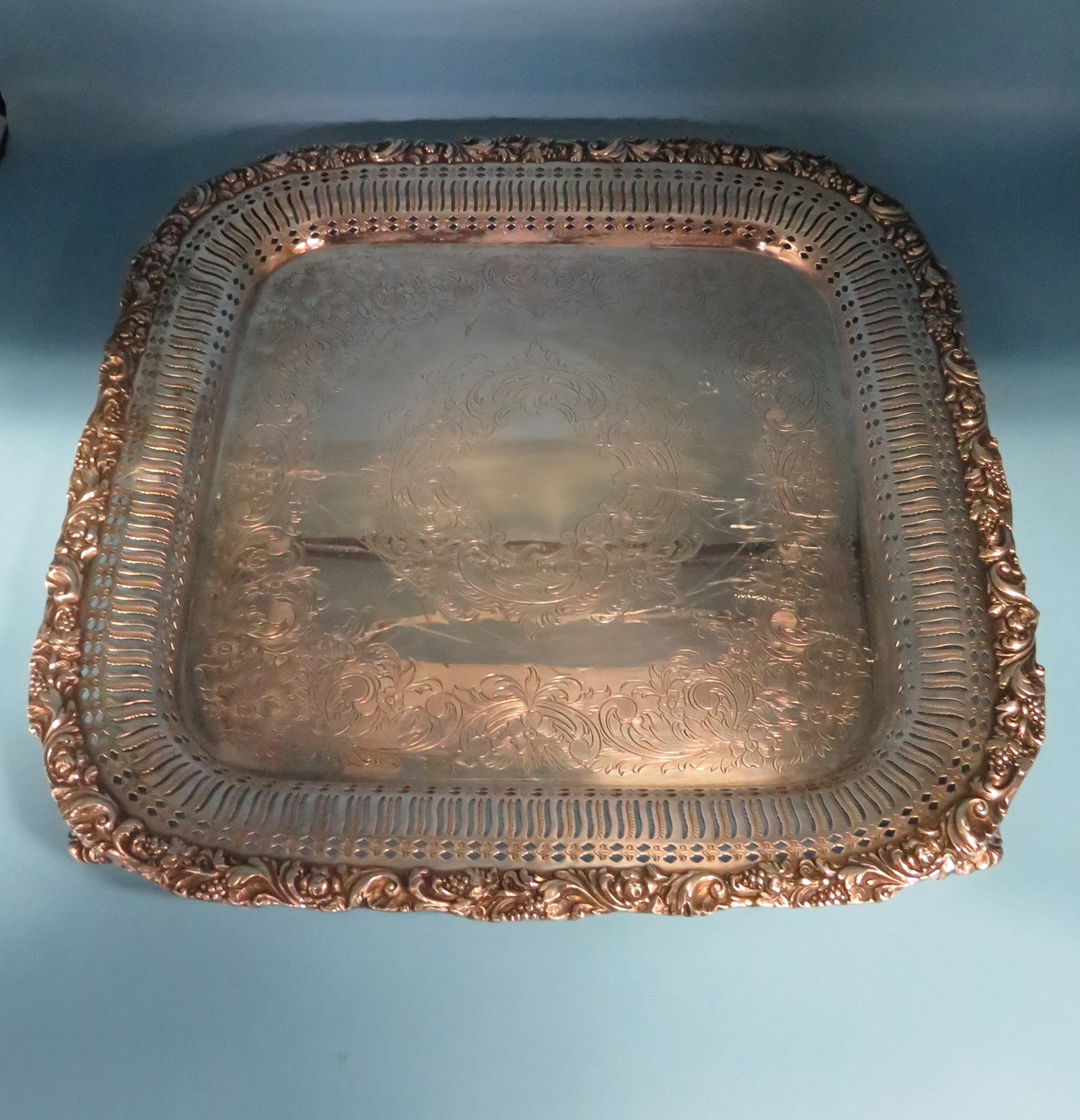 Vintage 16" Heavy Silverplate Footed Tray (1 of 5)