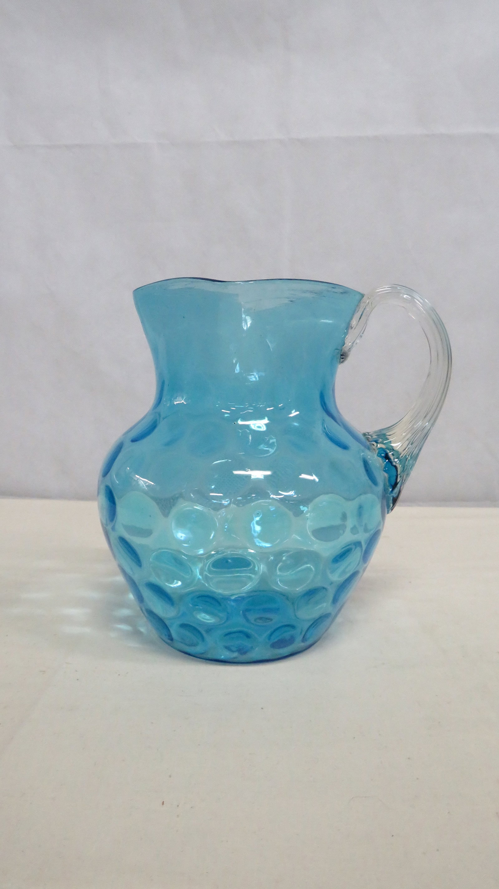 Vintage Blue Coin Dot Art Glass Pitcher (1 of 3)