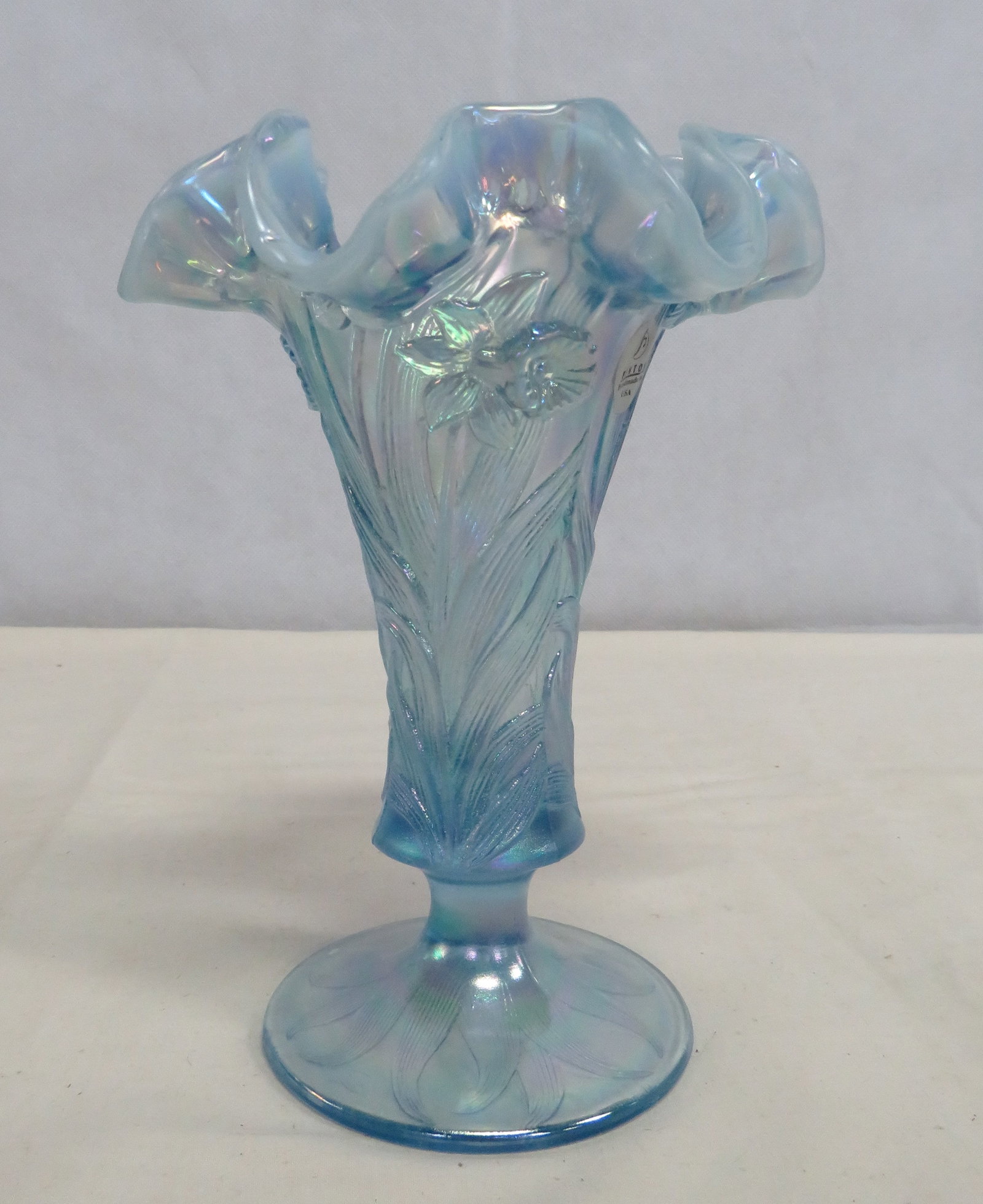 Blue Opalescent Fenton Daffodil Ruffled Vase (1 of 6)