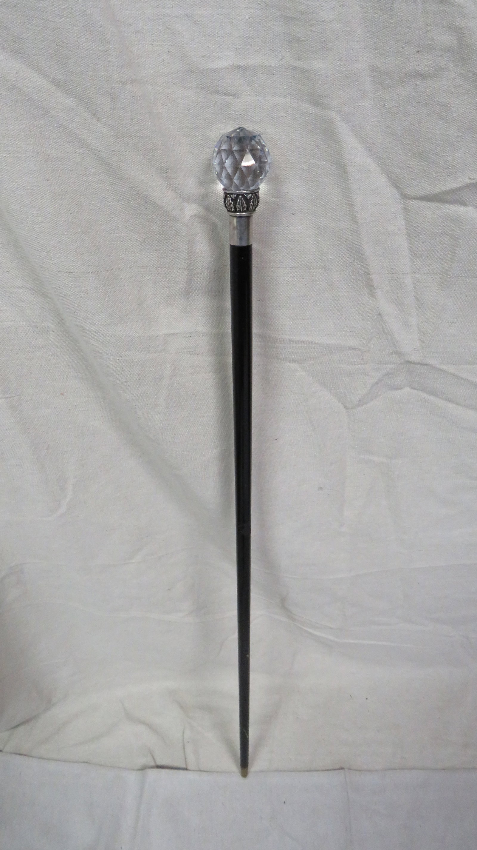 Pasotti Swarovski Crystal Ball Walking Stick: Italian Pasotti Swarovski Crystal Ball Walking Stick with collar marked R 925. Good condition with some roughness on the crystal. 36.5"L