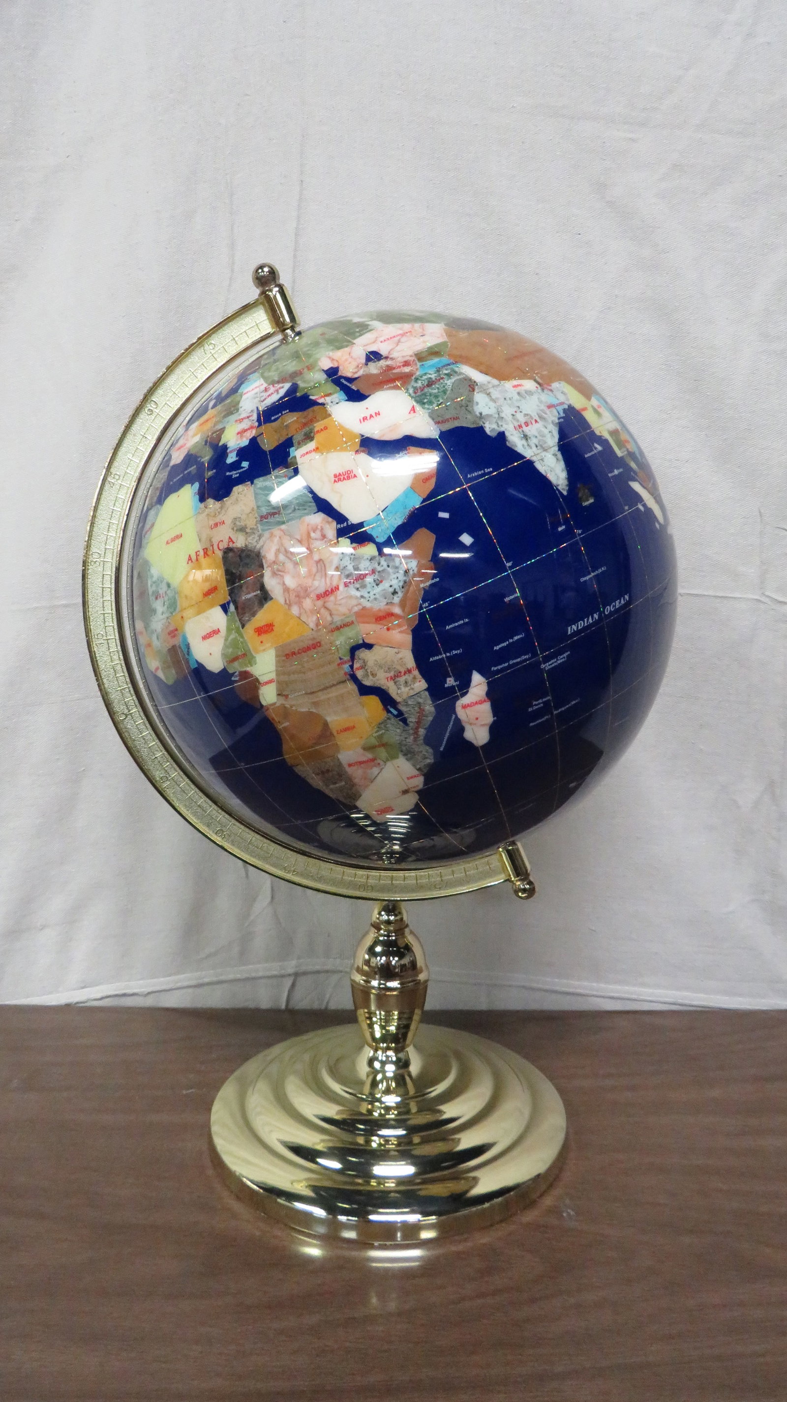 Large Lapis & Gemstone Inlaid World Globe (1 of 4)
