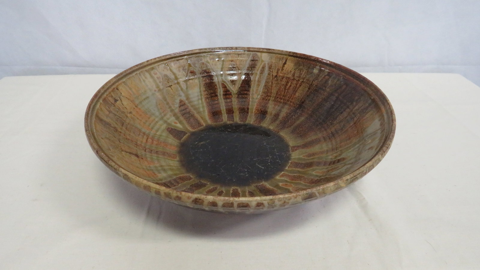 Vintage Large Studio Pottery Center / Fruit Bowl: Vintage Large Studio Pottery Center / Fruit Bowl in good condition. Artist signed. 3.5"H x 13"D