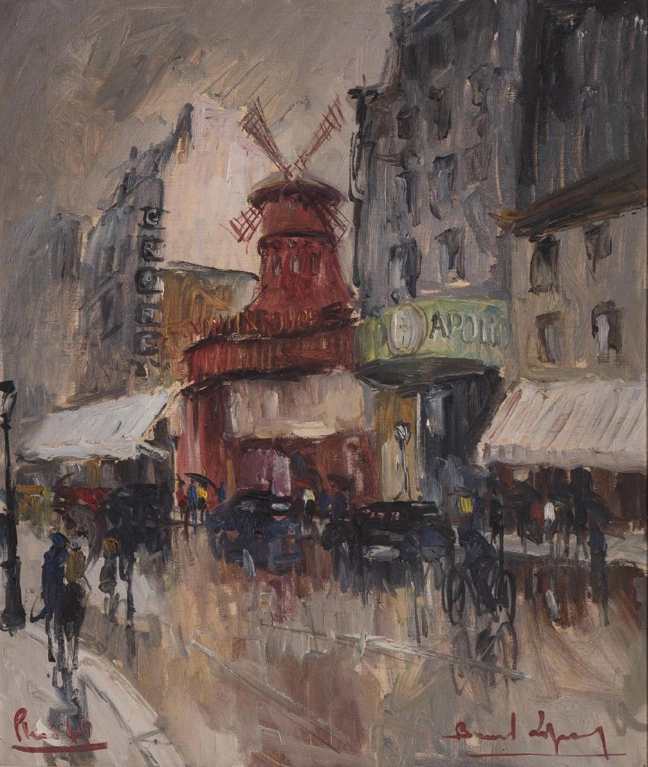 Bernard Lignon (né en 1928) "Moulin rouge": Bernard Lignon (né en 1928) "Moulin rouge" Huile sur toile située Paris et datée 1940 à gauche signé bd 53x47 cm Huile - Acrylique oil - acrylic Paysage lanscapes Tableaux - Encadrés Paintings