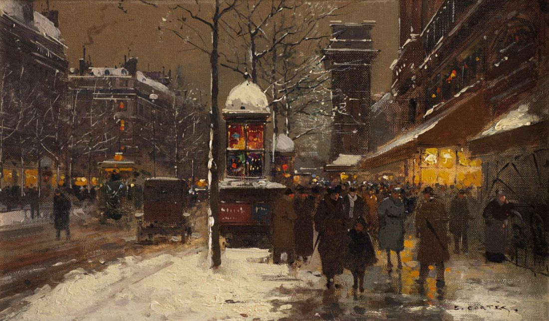 Edouard Cortes (1882-1969) "Porte Saint-Denis": Edouard Cortes (1882-1969) "Porte Saint-Denis" Huile sur toile sbd. 27.5x46 cm Edouard-Léon Cortès peintre post-impressioniste français expose en 1902 au Salon des nocturnes parisiens. Ces vues urb