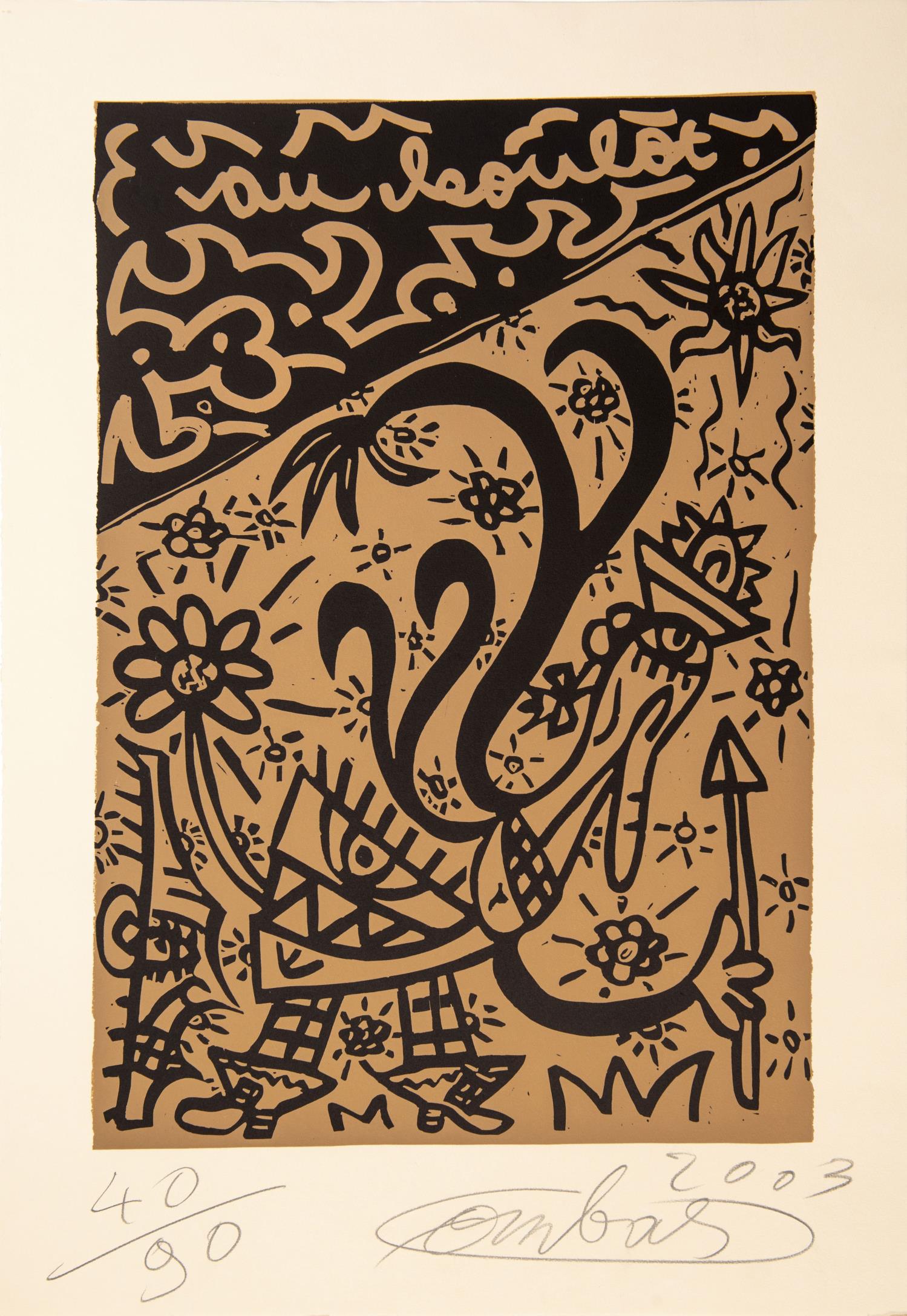 Robert Combas (né en 1957), "Au boulot ", 2003: Robert Combas (né en 1957), "Au boulot ", 2003. Affiche lithographique numérotée en bas à gauche 40/90, signée et datée en bas à droite. - Feuille 91x63 cm ; impression 72x50 cm Provenance: