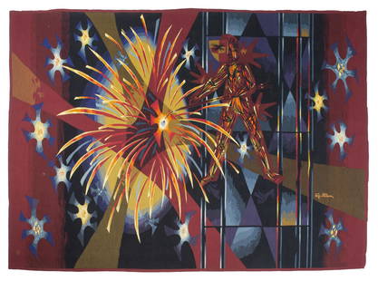 Louis-Marie Jullien (1904-1982), "Le faiseur d'étoiles": Louis-Marie Jullien (1904-1982), "Le faiseur d'étoiles". Tapisserie signée et tissée dans les ateliers à Aubusson atelier Saint André nð226 d'après le carton original de Louis-Marie Jullien.
