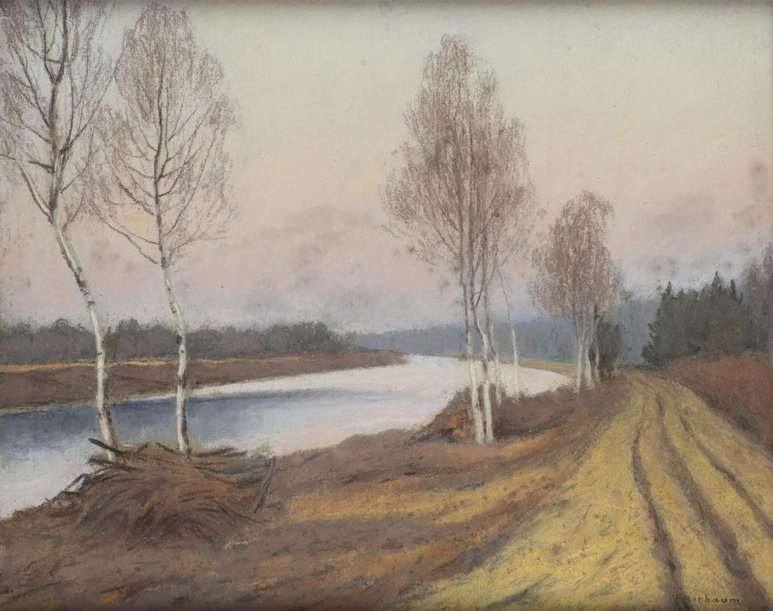 François BIRBAUM (1872-1947) "Bord du Rhône": François Birbaum (1872-1947) "Bord du Rhône". Pastel sur papier sbd. 34x42 cm