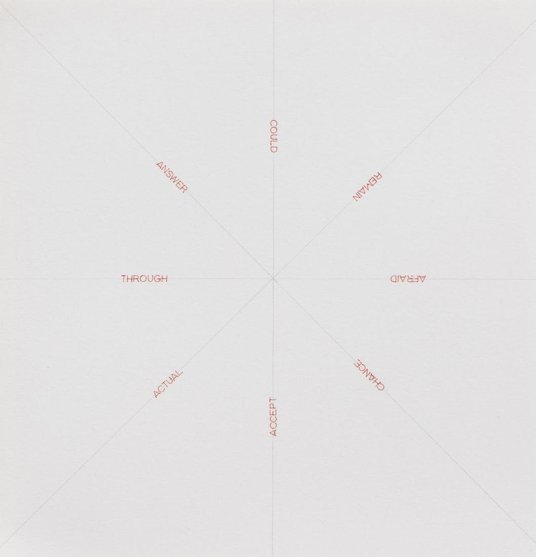 Robert BARRY (né en 1936), "Inchiostro e Matita su: Robert BARRY (né en 1936), "Inchiostro e Matita su Carta", mine de plomb et encre sur papier, lettres en rouge au dos aux 4 coins de l'œuvre : R B 8 X.19.5x20.5 cm