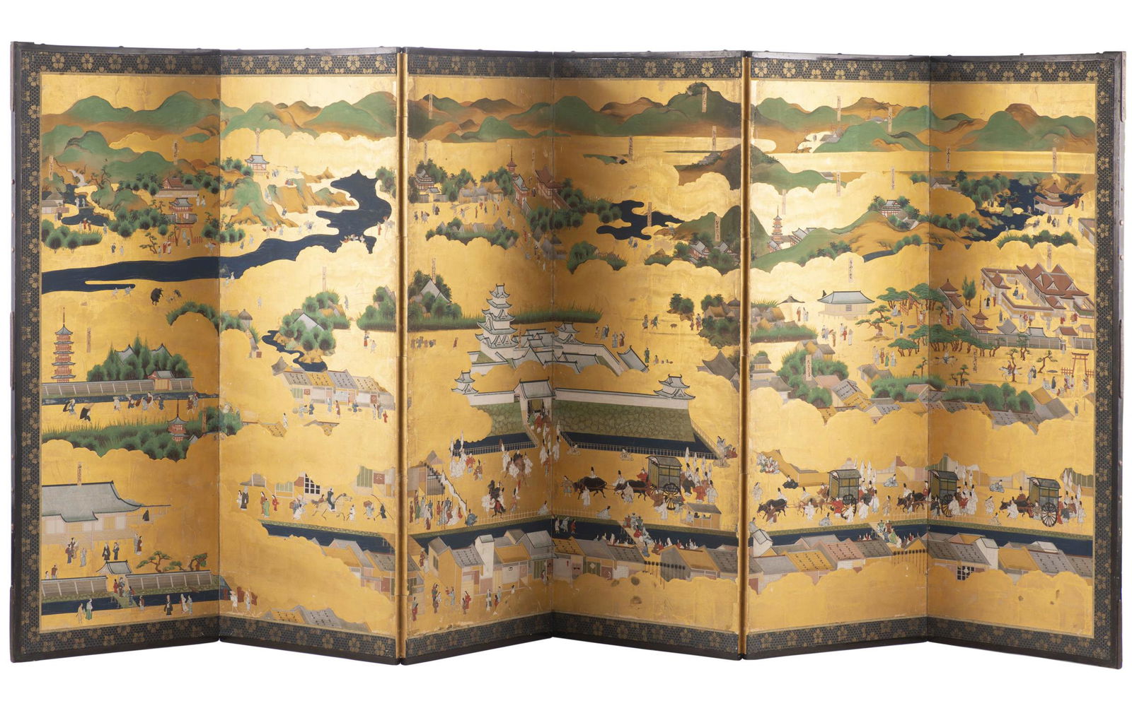 JAPON, Paravent japonais machi- eshi à six (1 of 10)