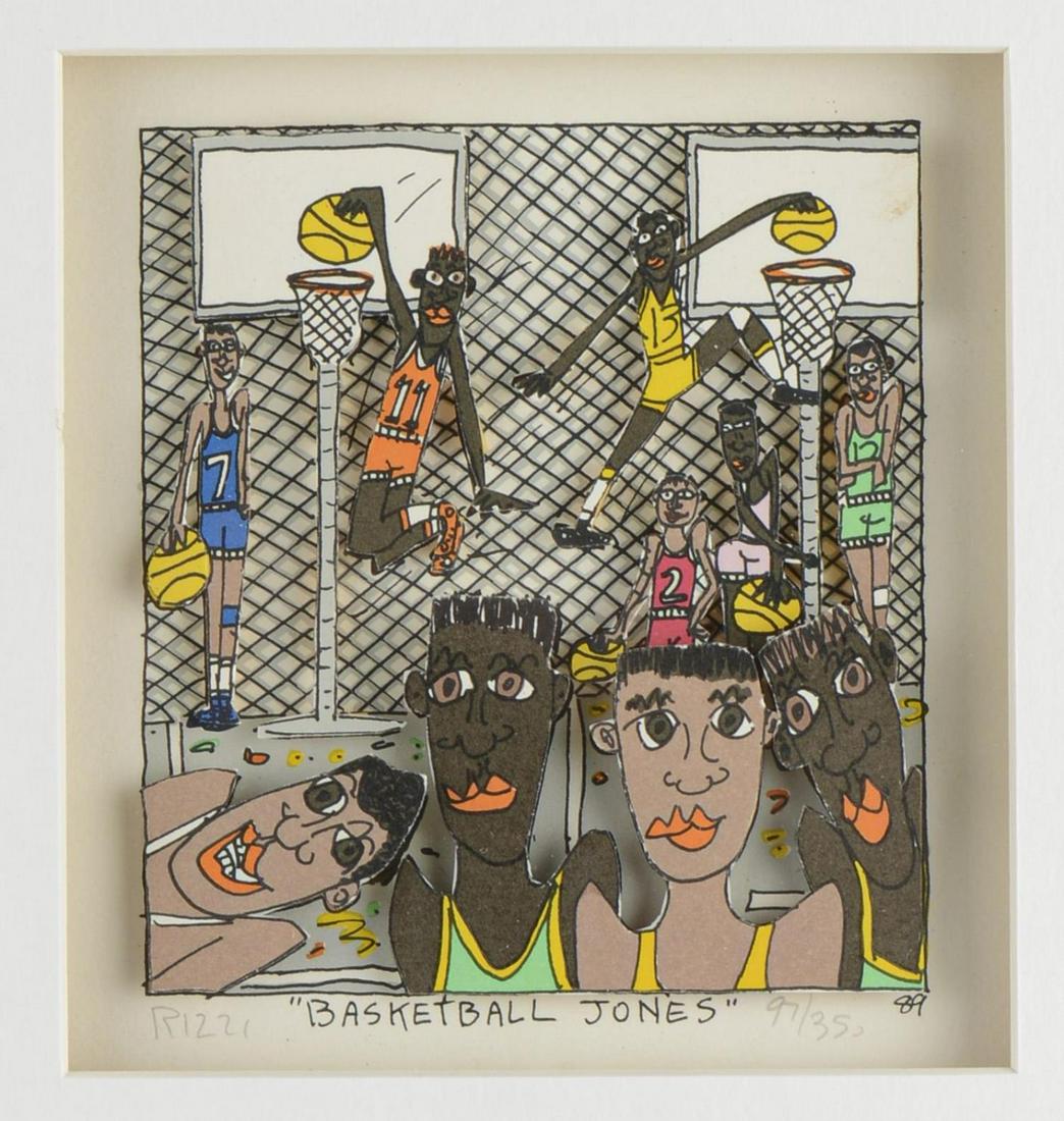 James RIZZI (1950-2011), "Basketball Jonès",: James RIZZI(1950-2011), "Basketball Jonès", Technique mixte en 3D signé en bas à gauche et numéroté 91/350. 14 x 15 cm