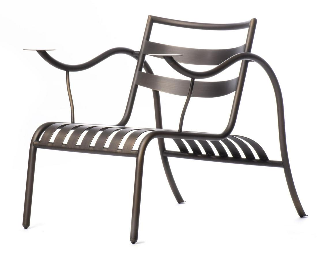 Jasper MORRISON (1959),"Thinking Man's"chair pour Cappellini, 1988: Jasper MORRISON (1959), Thinking Man's chair. Edition limité Cappellini, 1988. Rare fauteuil à structure tubulaire en laiton patiné couleur "médaille". Edition limité numé