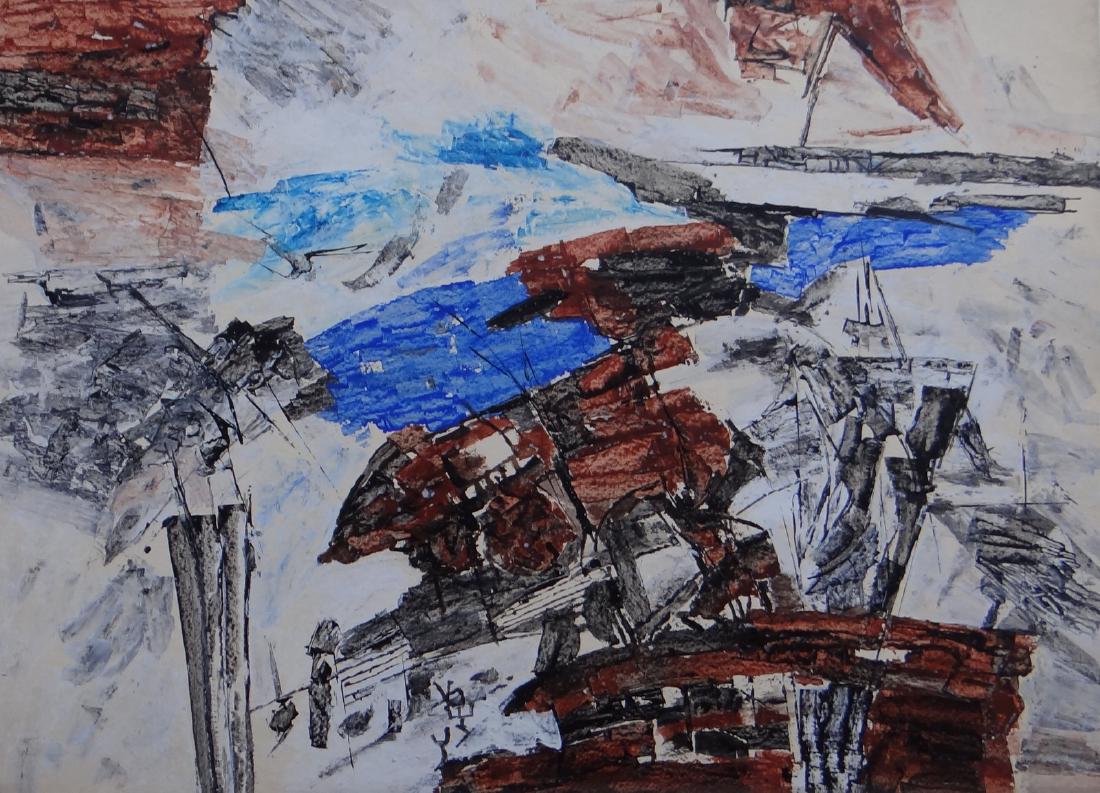 Ram Kumar: Ram Kumar Untited acrylic on paper; 22 x 30 in. (55.8 x 76.2 cm.); painted in 1990