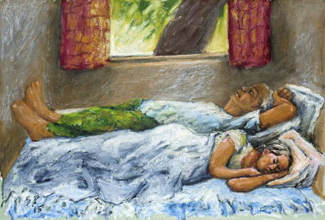 Sudhir Patwardhan: Sudhir Patwardhan An Odd Couple acrylic and oil stick on canvas; 26 x 39 in. (66 x 99 cm.); painted in 2015