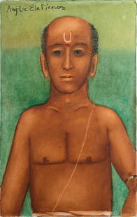 Anjolie Ela Menon - Untitled (Brahmin Man): Anjolie Ela Menon Title: Untitled (Brahmin Man) Medium: oil on board Birth: 1940 Death: Date of Creation: 2016 Height (Inches): 24 Width (Inches): 16 Height (Centimeters): 61 Width