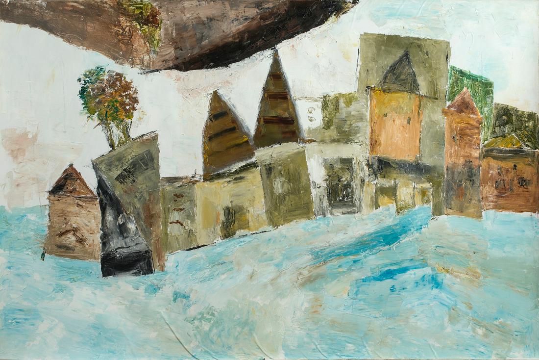 Ram Kumar - Untitled (Varanasi): Ram Kumar Title: Untitled (Varanasi) Medium: oil on canvas Birth: 1924 Death: 2018 Date of Creation: 2016 Height (Inches): 24 Width (Inches): 36 Height (Centimeters): 61 Width (Centimeters): 91.5