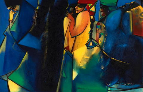 Paresh Maity - Bridal Ceremony: Paresh Maity Title: Bridal Ceremony Medium: oil on canvas Birth: 1965 Death: Date of Creation: 2001 Height (Inches): 51 Width (Inches): 79 Height (Centimeters): 129.5 Width (Centimeters): 200.7