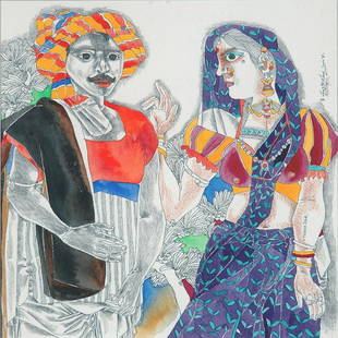 K. Laxma Goud - Untitled: K. Laxma Goud Title: Untitled Medium: mixed media on paper Birth: 1940 Death: Date of Creation: 2002 Height (Inches): 7.5 Width (Inches): 7.5 Height (Centimeters): 19 Width (Centimeters): 19