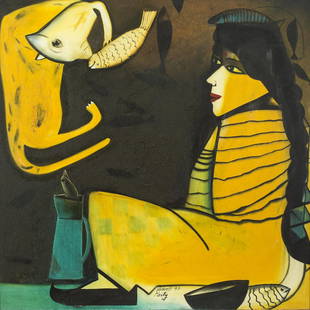 Paresh Maity 1965  Untitled: oil on canvas Date Created 1997 Size (inches) 44.5"x43.5" Size (cm) 113cm x 110.5cm