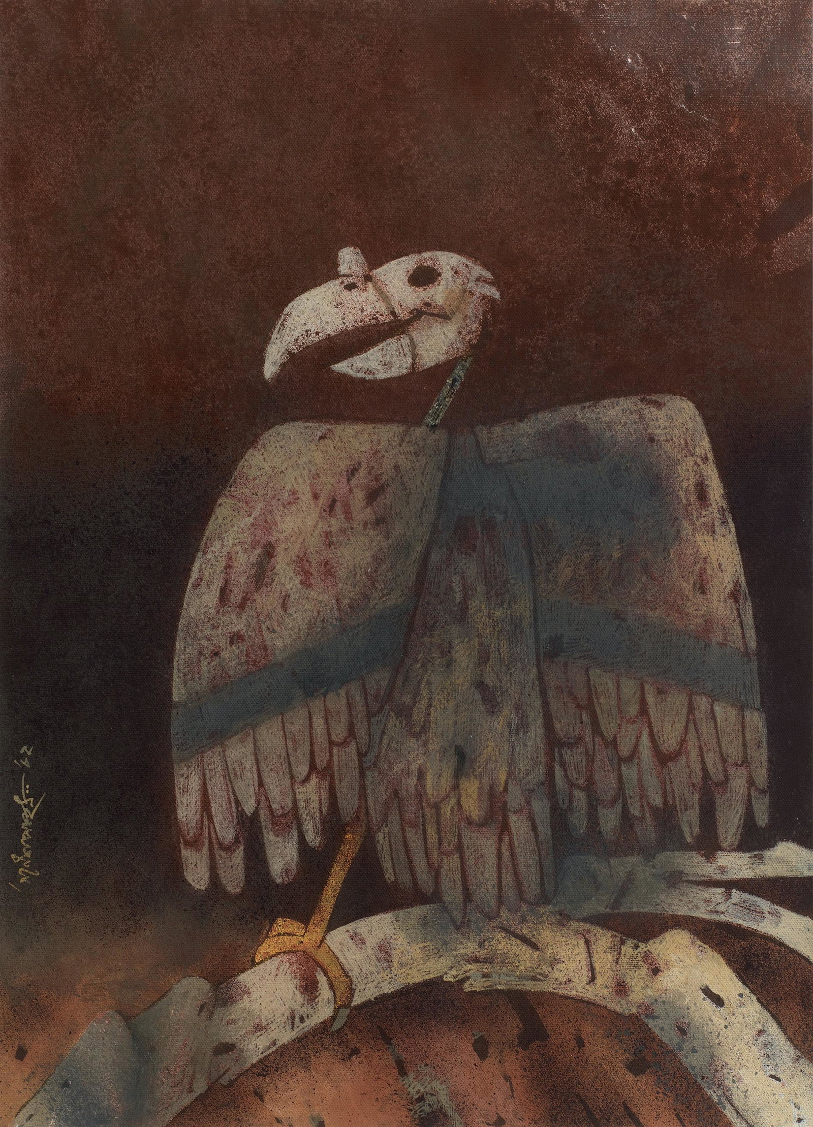Ganesh Pyne 1937-2013 Vulture: tempera on canvas Date Created 1982 Size (inches) 21.25"x15.75" Size (cm) 54cm x 39.9cm