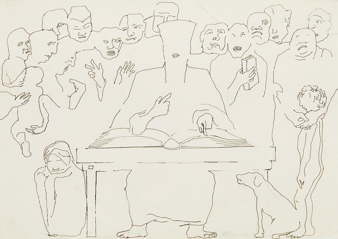 Sketch for Judgement Day Name Krishen Khanna: Sketch for Judgement Day Name Krishen Khanna Birth 1925 Medium pen and ink on paper Height (IN) 14 Width (IN) 10 Height (CM)