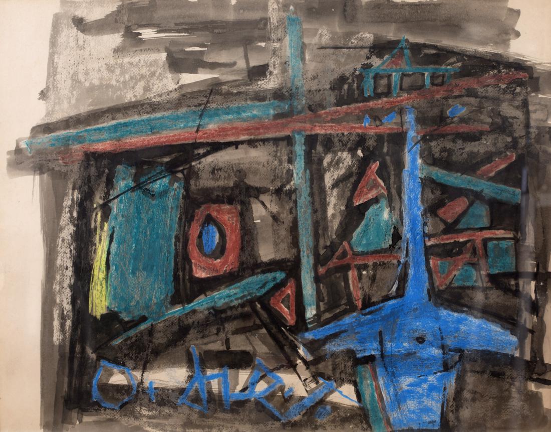 Ram Kumar - Untitled: Artist: Ram Kumar Title: Untitled Medium ink and pastel on paper Date of Creation 1966 Birth - Death 1924 - 2018 Height (IN): 22.25 Width (IN):<