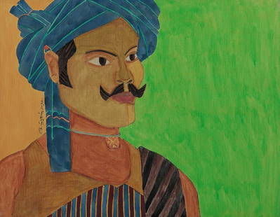 K. Laxma Goud - Untitled (Man): Artist: K. Laxma Goud Title: Untitled (Man) Medium acrylic on canvas Date of Creation2012 Birth - Death 1940 - Height (IN): 14 Width (IN): 18