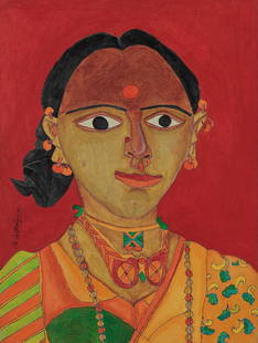 K. Laxma Goud - Untitled (Woman): Artist: K. Laxma Goud Title: Untitled (Woman) Medium acrylic on canvas Date of Creation2012 Birth - Death 1940 - Height (IN): 16 Width (IN): 12