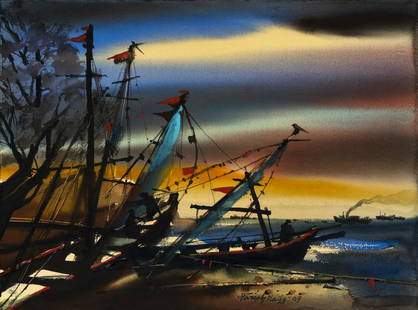 Paresh Maity: Paresh Maity The Breeze watercolour on paper 20 x 30 in. (50.8 x 76.2 cm.) painted in 2007 Signed and dated 'Paresh Maity 2007' (lower right) Further titled, signed, dated and inscribed 'The Breeze /